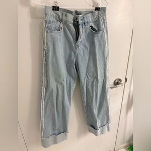 Urban Revivo Light Wash Cropped Jeans with Raw Side Seams